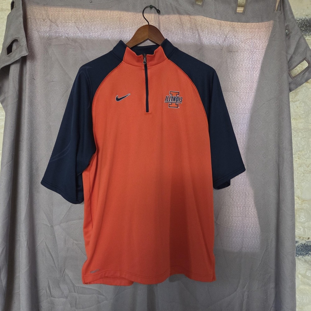 Illinois Fighting Illini Shirt Mens Medium Orange NCAA Nike Fit Dry Quarter Zip